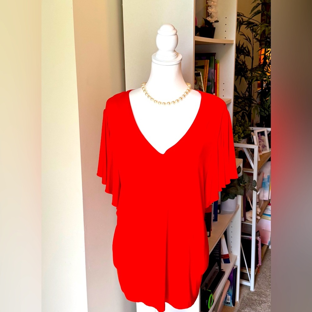 Tomato Red Flutter Sleeve Top